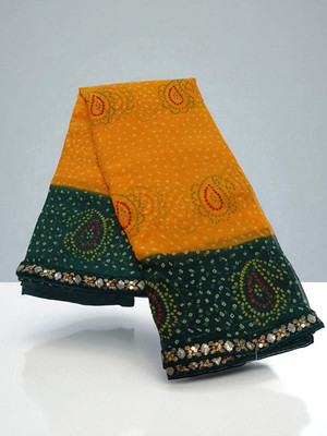 nabil Printed Bandhani Georgette Saree(Green)