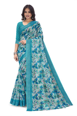 Snija Fashion Printed Chanderi Linen Saree(Light Green)