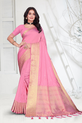 Aarunika IC Solid/Plain, Woven Bollywood Pure Silk Saree(Pink)