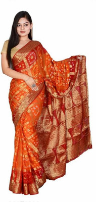 SONAM SAREES Woven Bandhani Chanderi Saree(Multicolor)