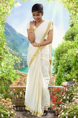Gugaliya Solid/Plain Kasavu Pure Cotton Saree(Multicolor)