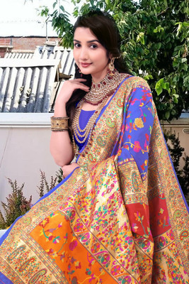 Wovenza Self Design, Woven Bollywood Cotton Blend, Semi-Pashmina Saree(Purple)