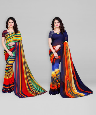 Leelavati Printed Daily Wear Georgette Saree(Pack of 2, Multicolor, Blue)