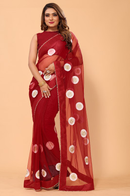 Rityanusaar Embroidered Bollywood Net Saree(Maroon)