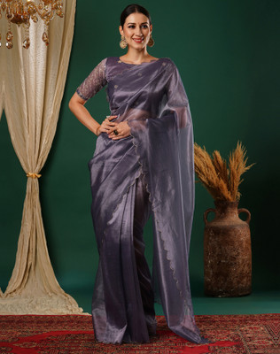 SIRIL Embroidered, Solid/Plain Bollywood Net Saree(Purple)