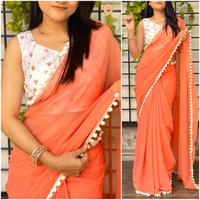 Vijayhanuman Solid/Plain Bollywood Viscose Rayon Saree(Orange)