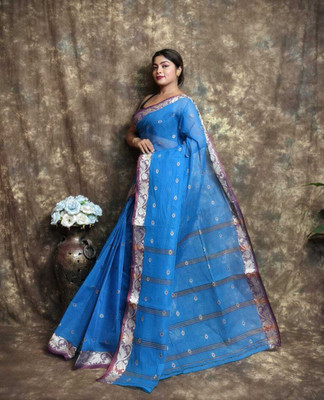 TANTSHREE Self Design Tant Pure Cotton Saree(Light Green)