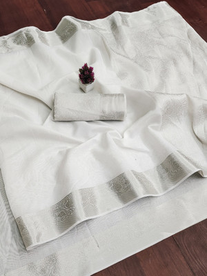 Cjrm Printed Gadwal Cotton Silk Saree(White)