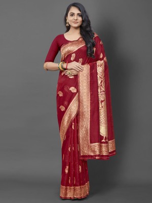 Sareemall Woven Banarasi Silk Blend Saree(Maroon)