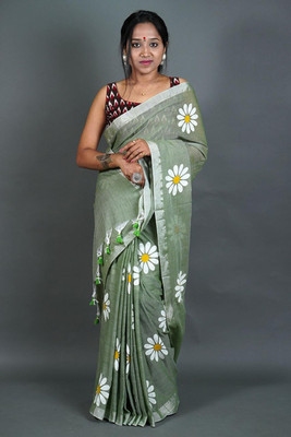 Lakshmi Boutique Digital Print Handloom Handloom Cotton Blend Saree(Multicolor)