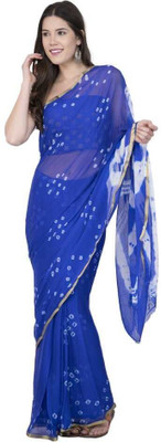 REBOOT FASHIONS Printed Bandhani Chiffon Saree(Blue)