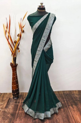 Aika Solid/Plain Bollywood Georgette Saree(Green)
