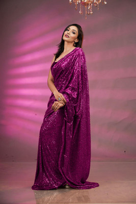 balaji textiles Embellished Bollywood Georgette Saree(Purple)
