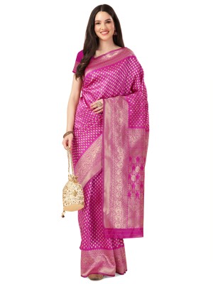 RekhaManiyar Embellished Kanjivaram Art Silk Saree(Pink)