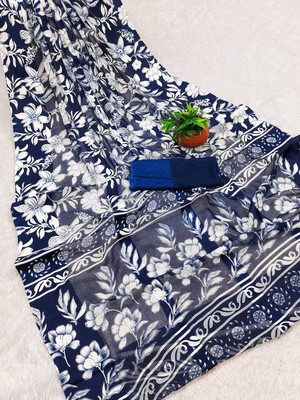 Sitanjali Printed Bollywood Georgette Saree(Blue, White)
