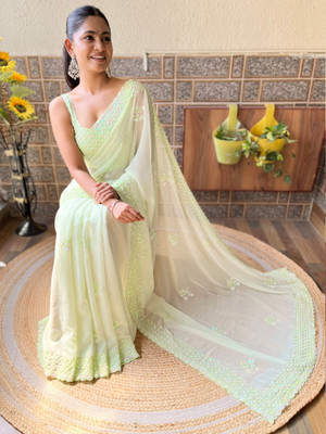 Sareemall Embellished Bollywood Georgette Saree(Light Green)