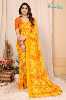 kashvi sarees Ombre, Floral Print Daily Wear Georgette Saree(Yellow)