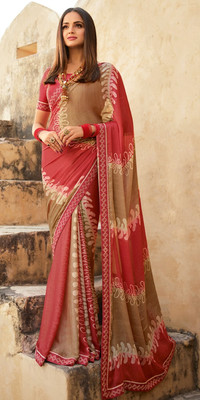 Hensi sarees shop Woven Venkatagiri Georgette, Art Silk Saree(Beige)