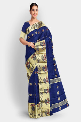 PRIDE SALES Embellished Handloom Cotton Silk Saree(Blue)