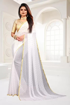 mamtasaree Embellished Daily Wear Net, Chiffon Saree(White)