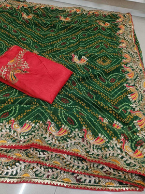 supalee tex Printed Bandhani Georgette Saree(Green)