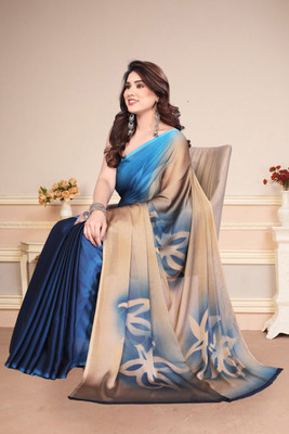 Karnav Fashion Floral Print, Self Design Bollywood Chiffon, Georgette Saree(Blue)