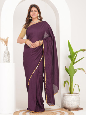 Divastri Solid/Plain Bollywood Chiffon Saree(Purple)