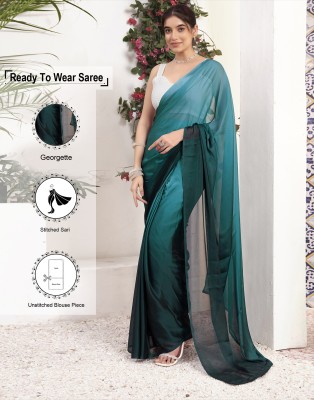 Samah Solid/Plain, Ombre, Embellished Bollywood Chiffon, Georgette Saree(Dark Green)