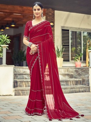 AARTI PRINTS Self Design, Striped Kanjivaram Georgette Saree(Red)