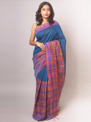 ADbutiq Self Design Bollywood Handloom Pure Cotton Saree(Blue)