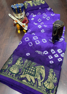 S M PATEL CO Printed Bandhani Art Silk Saree(Purple)