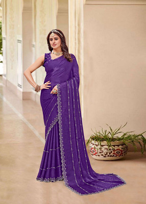 HARIOM CREATION Self Design, Solid/Plain, Dyed Daily Wear Satin Saree(Purple)