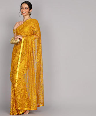 LOROFY Self Design Bollywood Net Saree(Yellow)