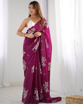 RADHE ENTERPRISE Embroidered Bollywood Jimmy choo Saree(Magenta)