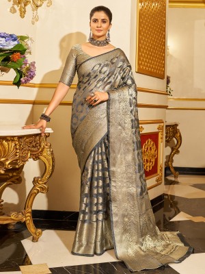 Divastri Woven Banarasi Organza Saree(Grey)