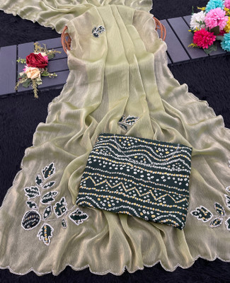 Tradivibe Embroidered Bollywood Chiffon Saree(Green)