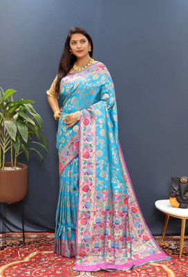 amirat Woven Banarasi Jacquard Saree(Light Blue)