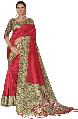 Salooni Geometric Print, Floral Print, Self Design, Printed Mysore Art Silk Saree(Maroon)