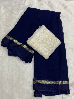 HfLifeStyle Solid/Plain Bollywood Viscose Rayon Saree(Blue)