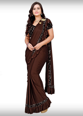 Sakifashion Embellished Bollywood Lycra Blend Saree(Brown)