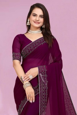 Prutha Fashions Self Design, Solid/Plain, Embellished Bollywood Georgette Saree(Pack of 2, Magenta)