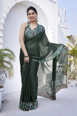 MIRCHI FASHION Printed, Geometric Print Daily Wear Chiffon, Georgette Saree(Dark Green, Brown)