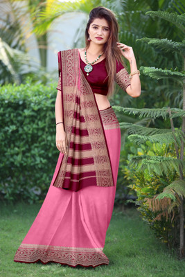 JERAVI Enterprise Embroidered Kanjivaram Brasso, Georgette Saree(Pink)