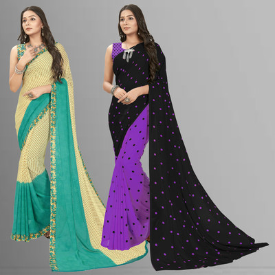 kashvi sarees Floral Print Daily Wear Georgette Saree(Pack of 2, Multicolor)