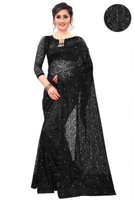 VANRAJ CREATION Self Design Bollywood Net Saree(Black)