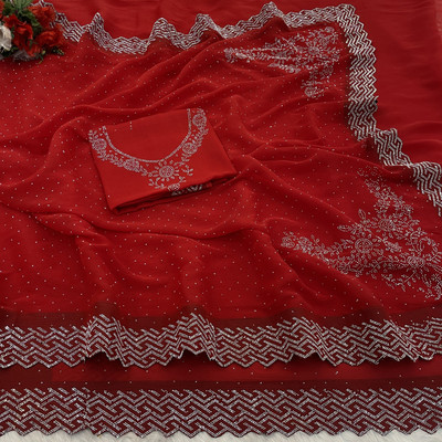 HouseOfCommon Embellished Bollywood Organza Saree(Red)