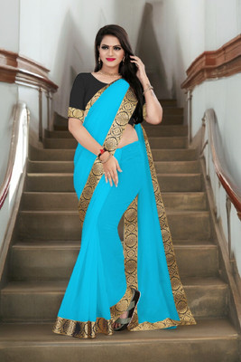 Volmina Solid/Plain Chanderi Cotton Blend Saree(Light Blue)