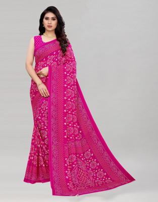 Anmi Printed Bandhani Chiffon, Georgette Saree(Pink)