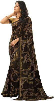ROOP SUNDARI SAREES Printed Bollywood Georgette, Chiffon Saree(Brown)