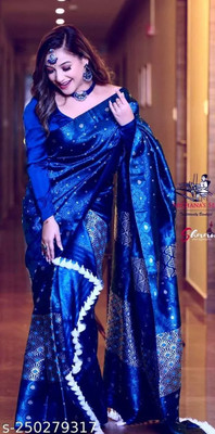 rosecloud Woven Mekhela Chador Silk Blend Saree(Blue)